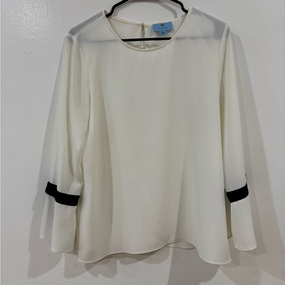 CeCe Cream Blouse with Black Sleeve Detail